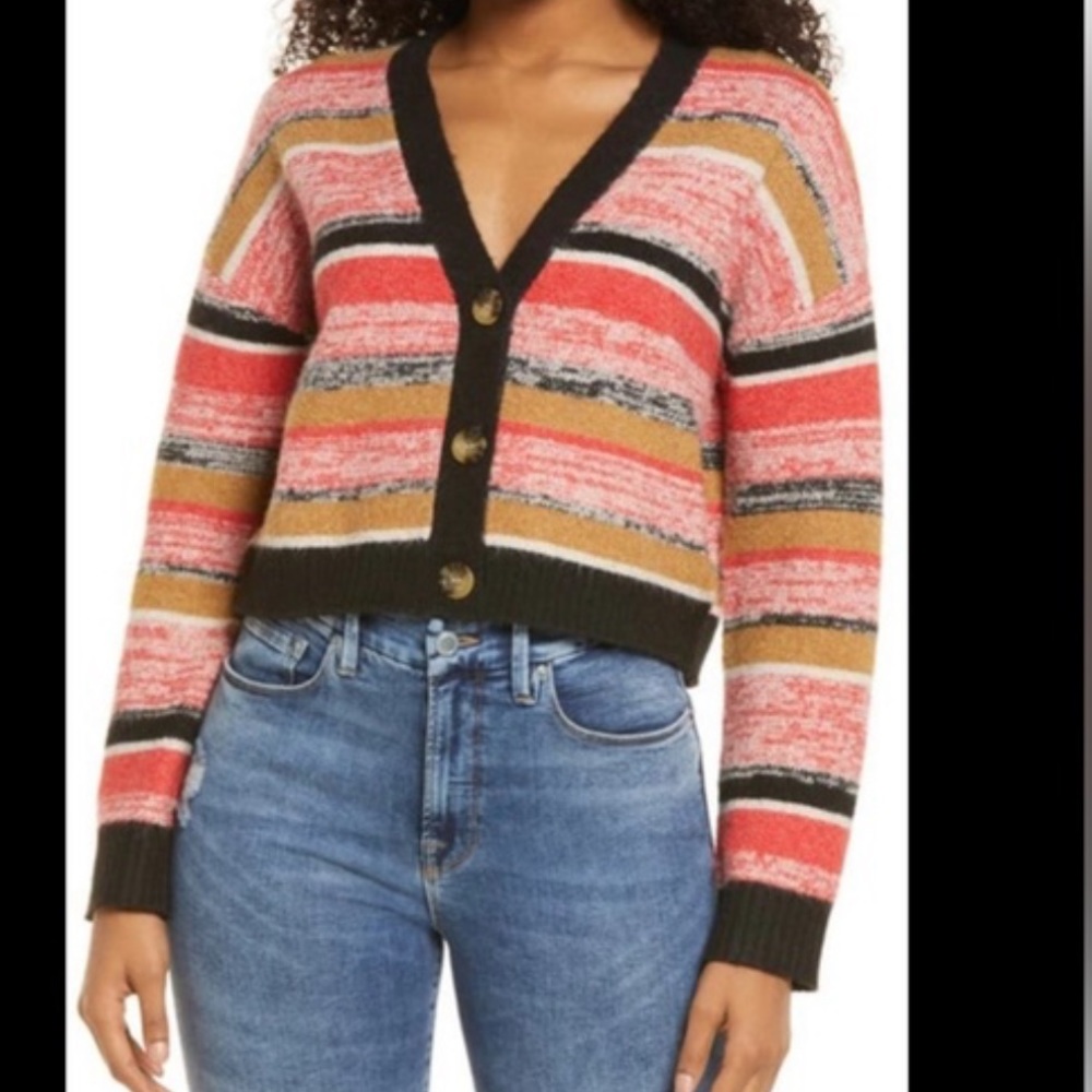 BP black marl striped crop cardi recycled